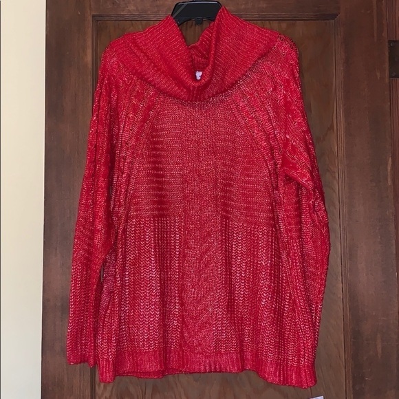 Liz Claiborne red cable-knit turtleneck sweater - Picture 1 of 5